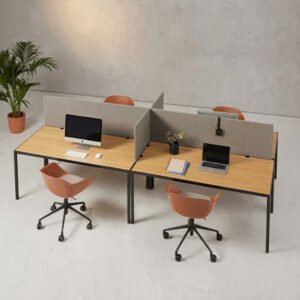 Dual Office Workstation with Fabric Privacy Panels