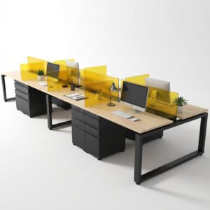 Shared Office Workstation Desk with Colored Privacy Panels