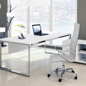 Modern White Office Desk with Side Cabinet