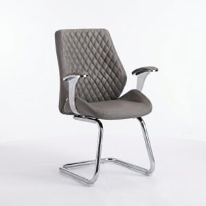 Modern Grey Diamond-Quilted Leather Guest Chair