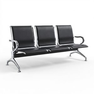 Premium 3-Seater Black Padded Reception Bench