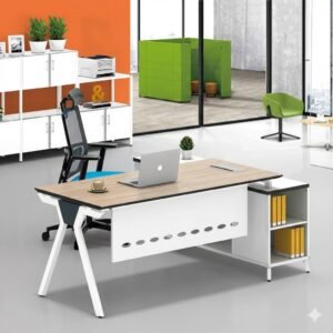 Sleek Modern White Executive Desk with Storage
