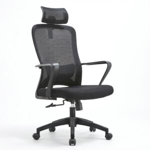 All-Black High-Back Mesh Office Chair with Headrest